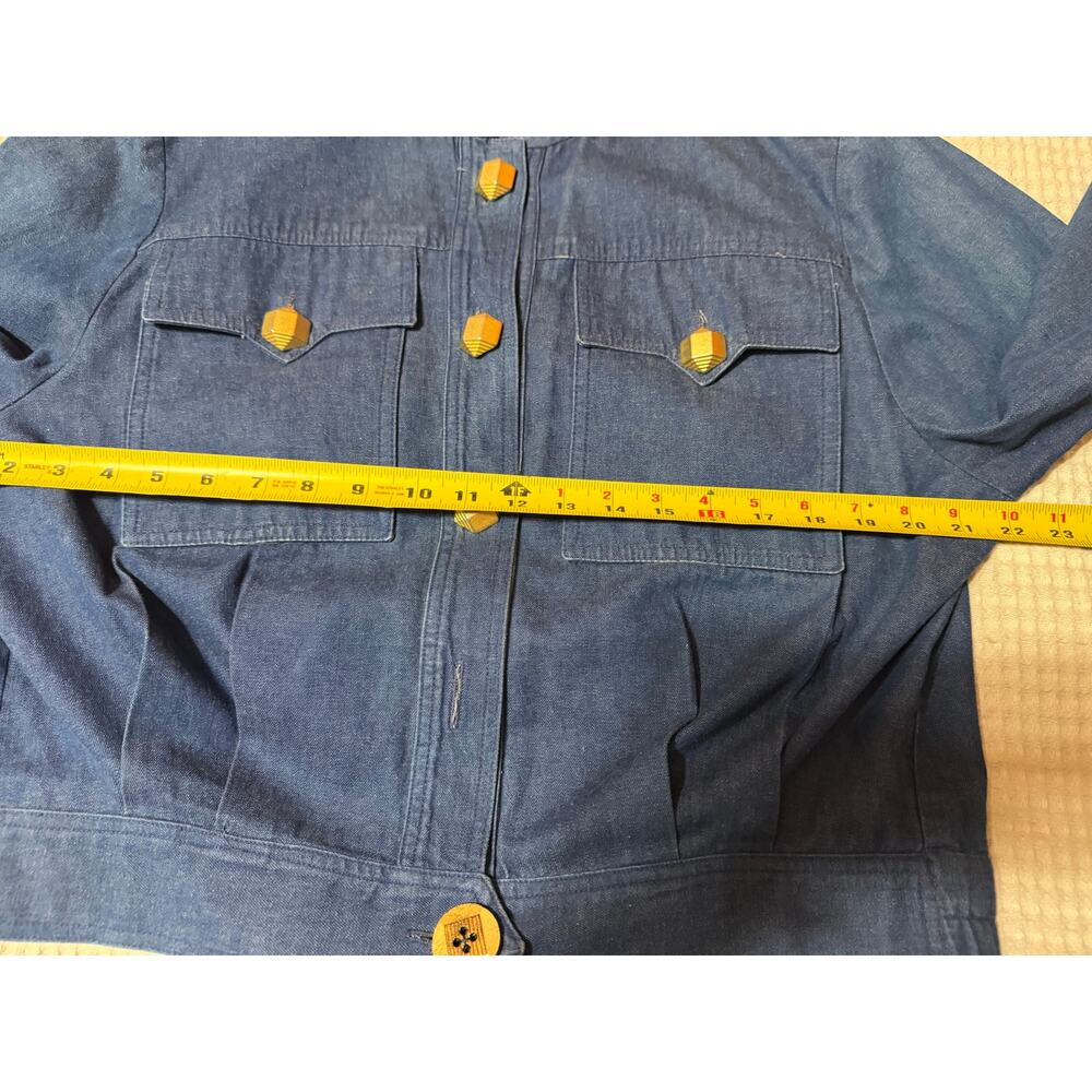 VTG Sandra Ow-Wing for N.R.1 Retro Blue Denim Button Up Jacket Med Gold Detail - Picture 7 of 12